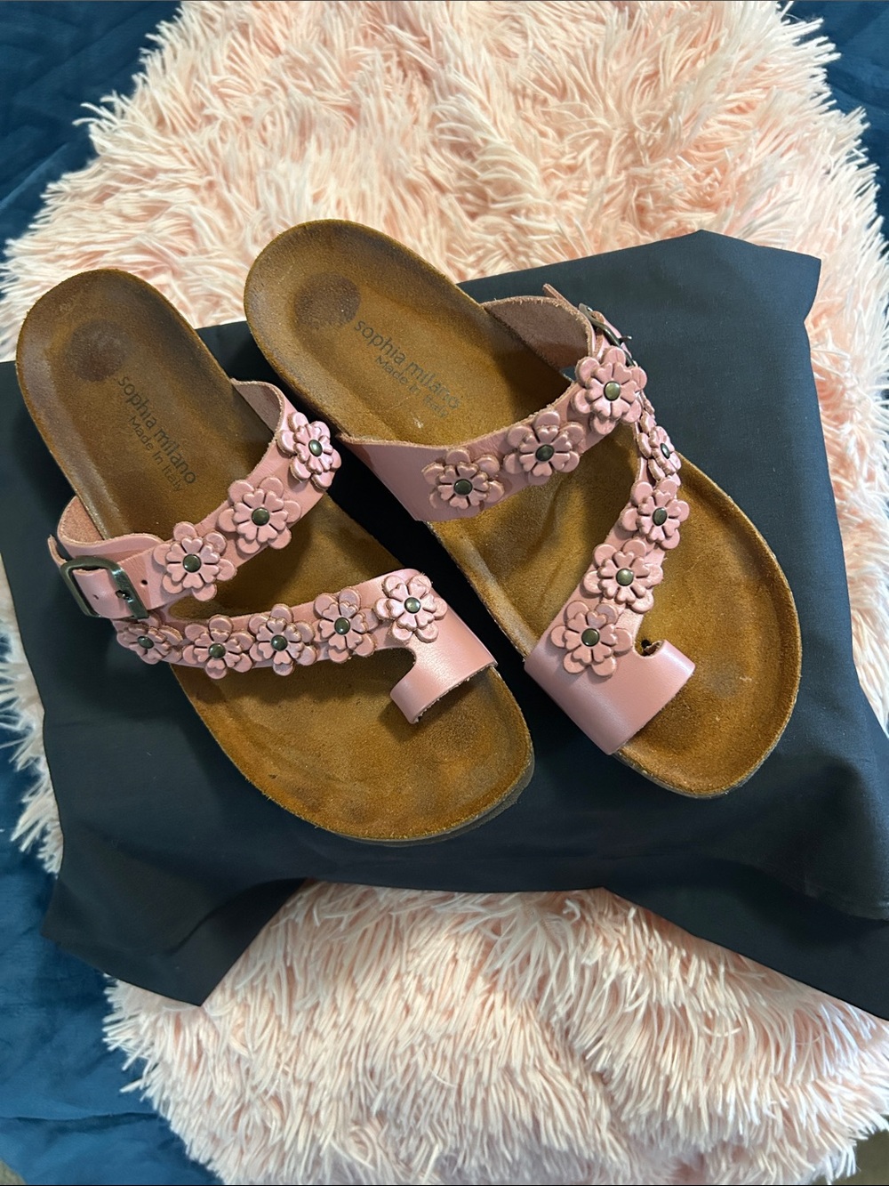 Sophia Milano Pink Floral Buckle Slide Sandals